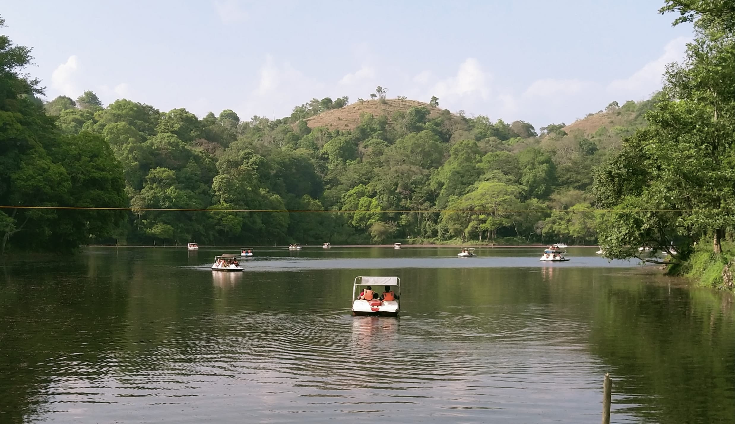 A view of pedal boating at the Pookode Lake