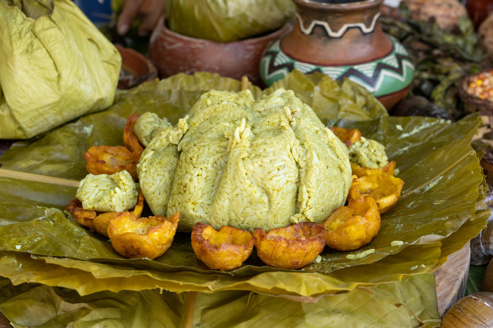 Food served in banana leaf