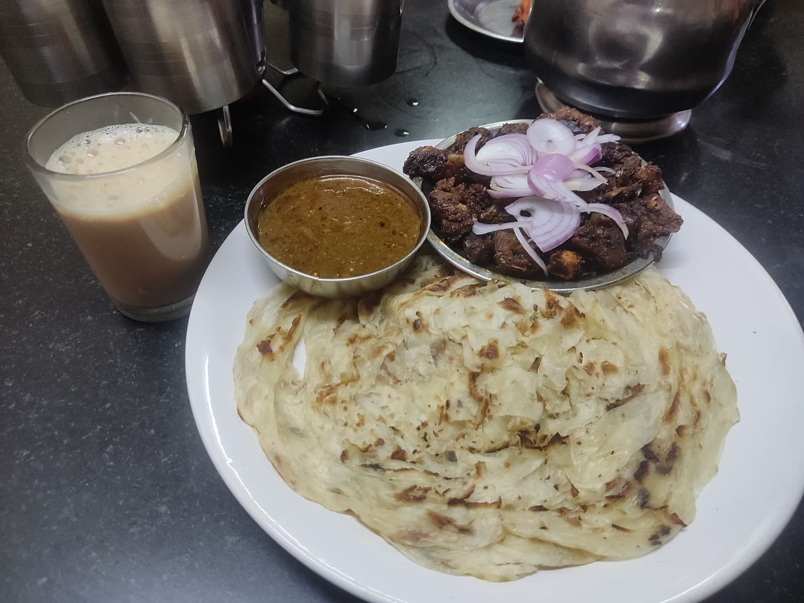 Malabar parotta with Kerala beef curry