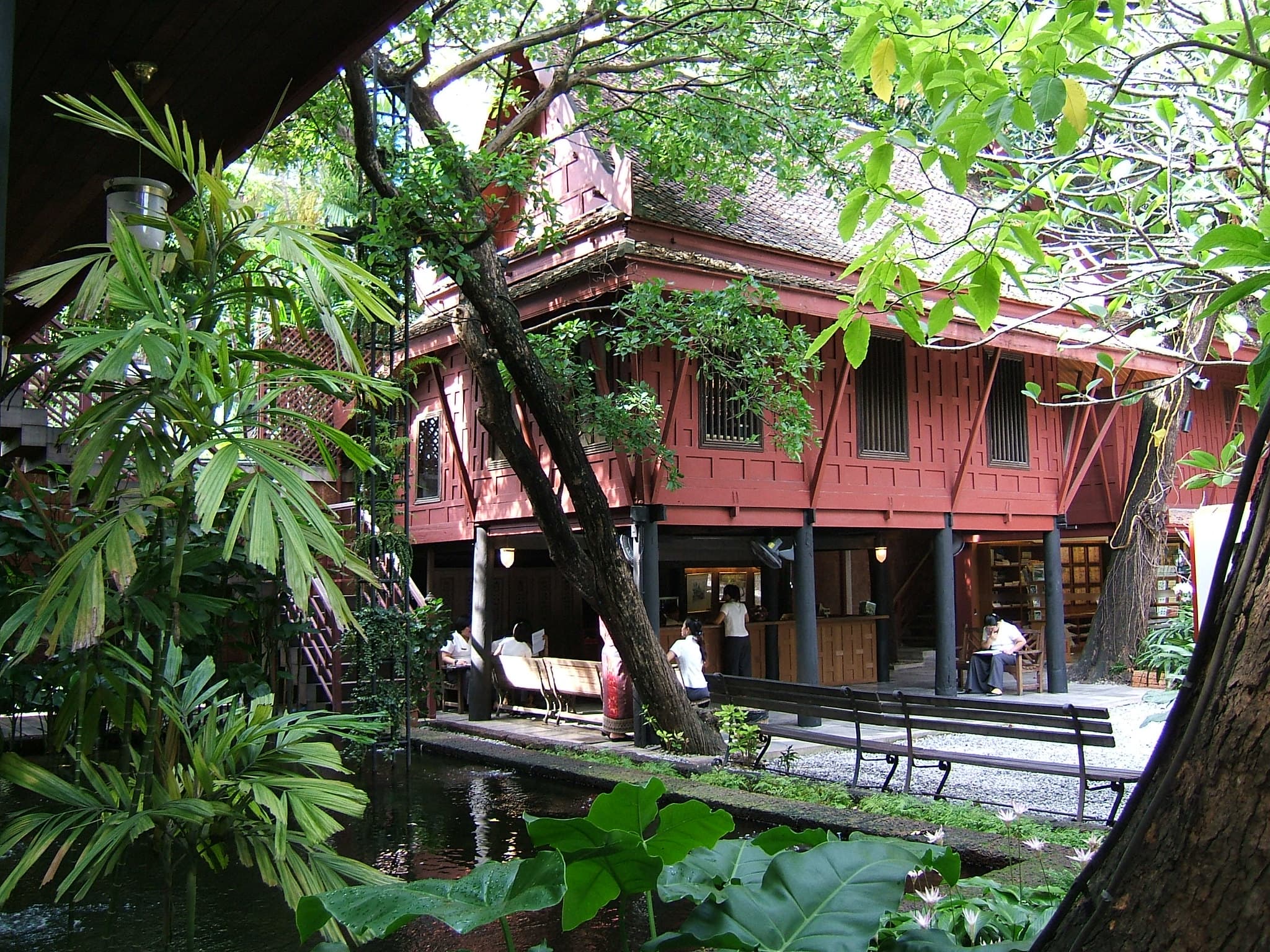 Inside the house with a pond