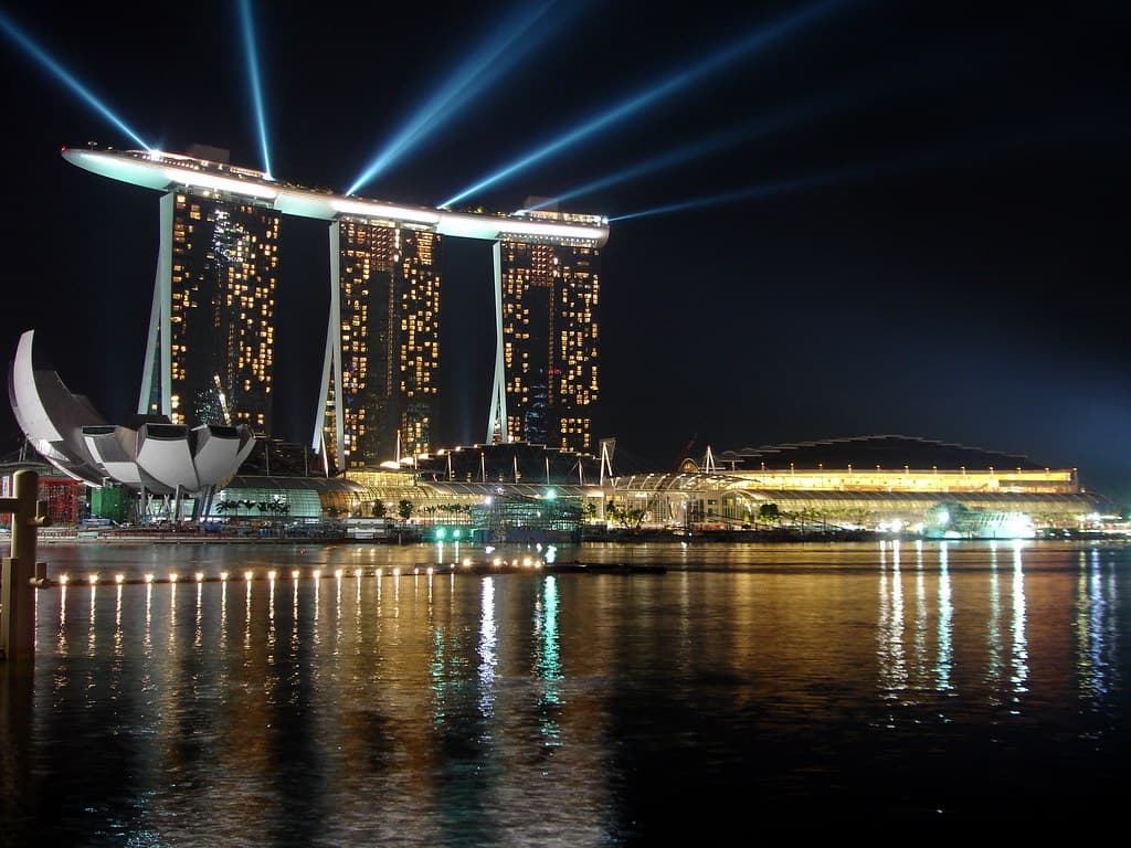 Marina Bay brightly lit 