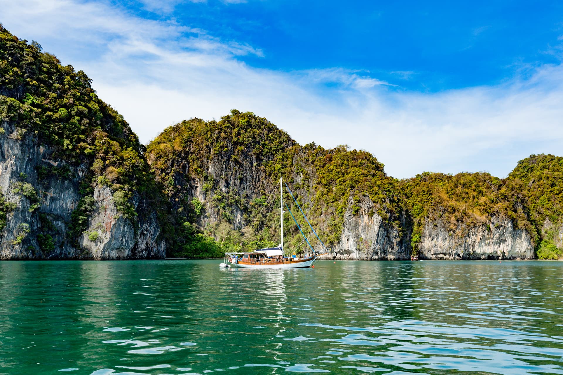 A boat sailing on Phang Nga Bay