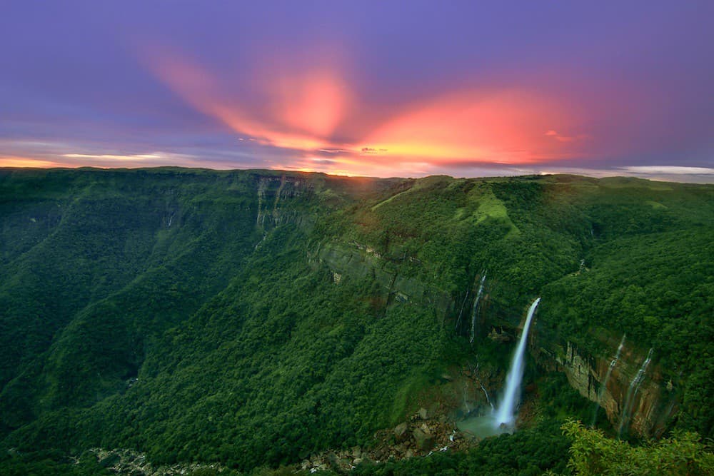 NohKaLikai waterfalls in the sunset