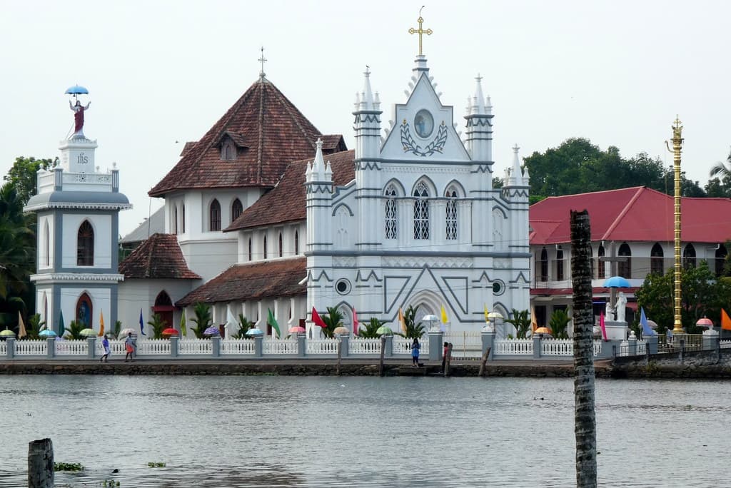 Backwater view of St. Mary's Forane Church with 