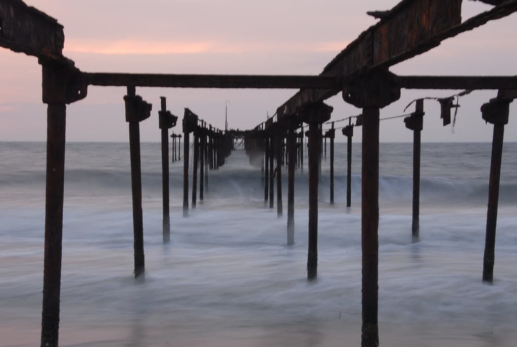 Closer view of Wooden bridge in Alleppey Beach