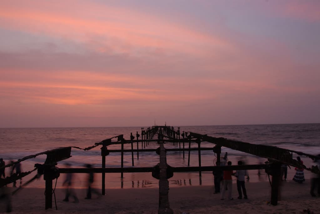 Sunset view from Wooden bridge view in Alleppey Beach