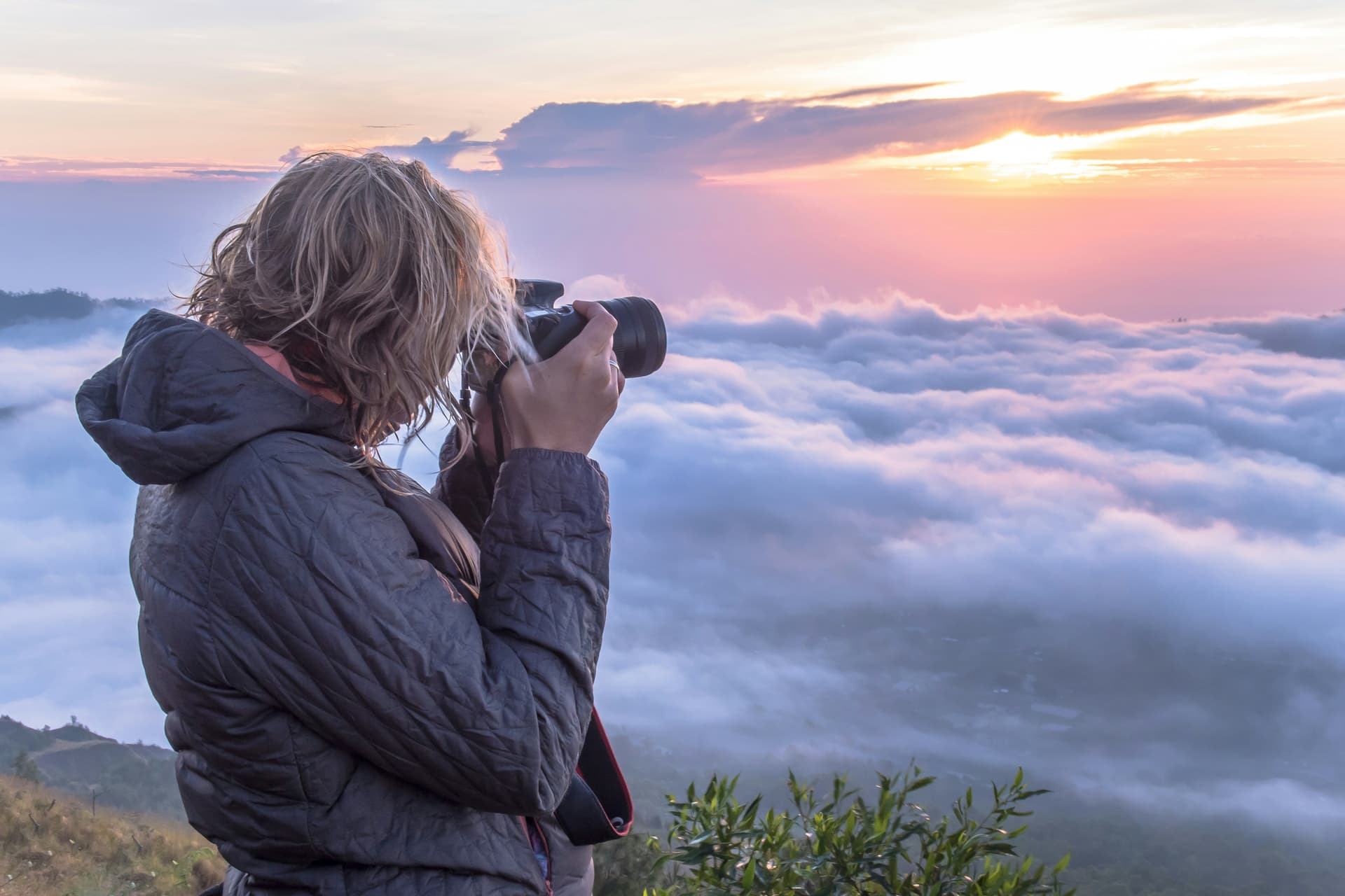 Tourists at the top of Mount Batur
