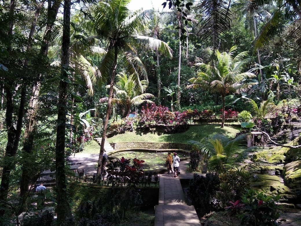 Intricate reliefs at Goa Gajah temple
