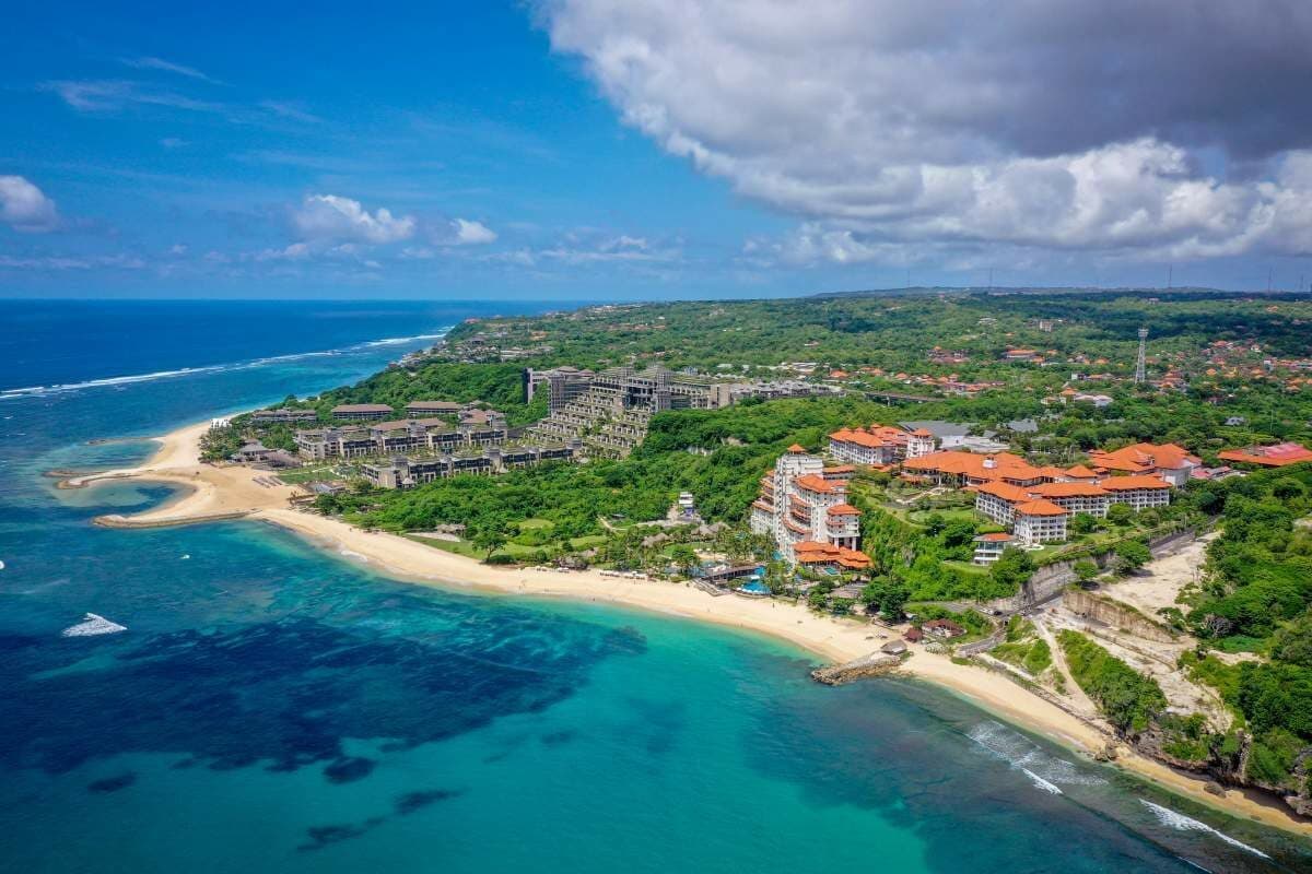 Extensive Aerial view of the city around the Nusa Dua Beach