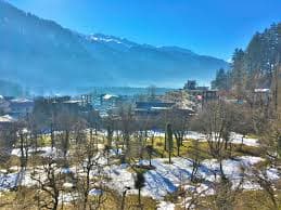 View of snow-capped peaks from Old Manali