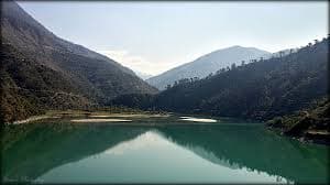 Aerial view of the Pandoh Dam and its reservoir