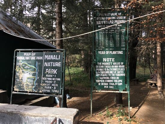 Visitor information board at the entrance of Manali Sanctuary