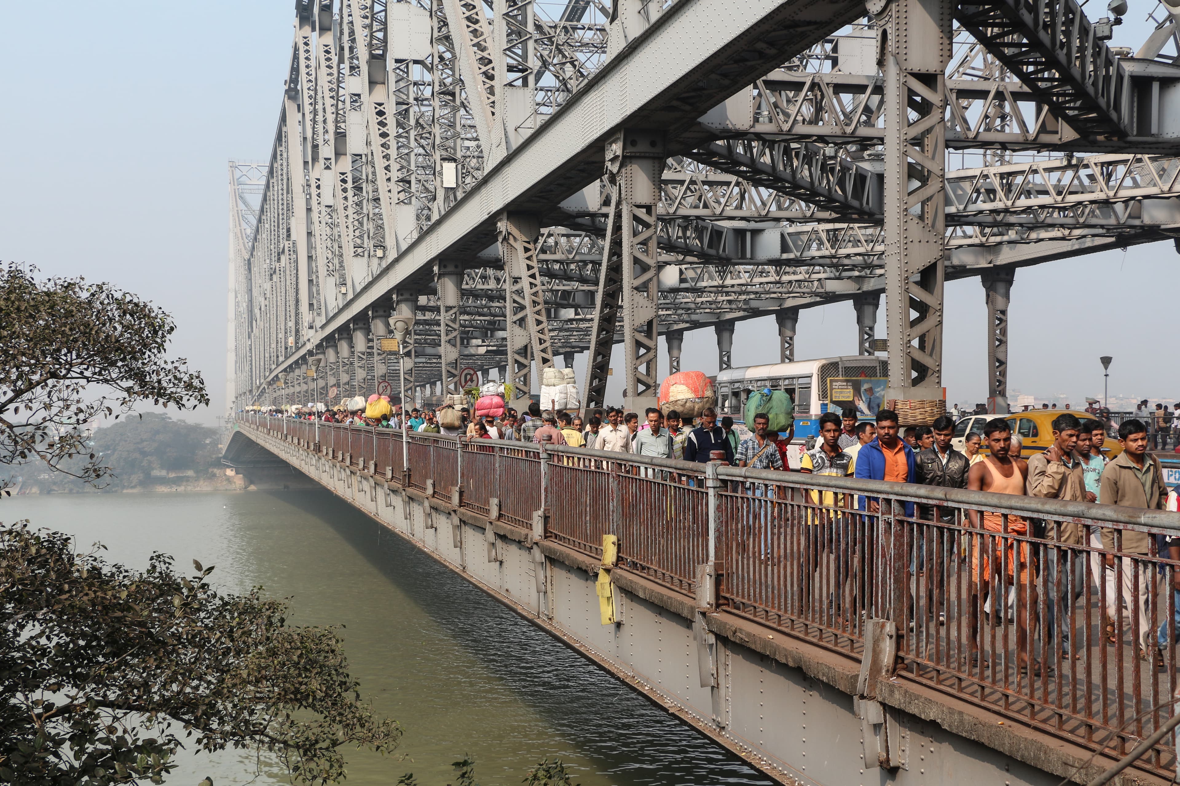 Close-up of the steel structure of Howrah Bridge