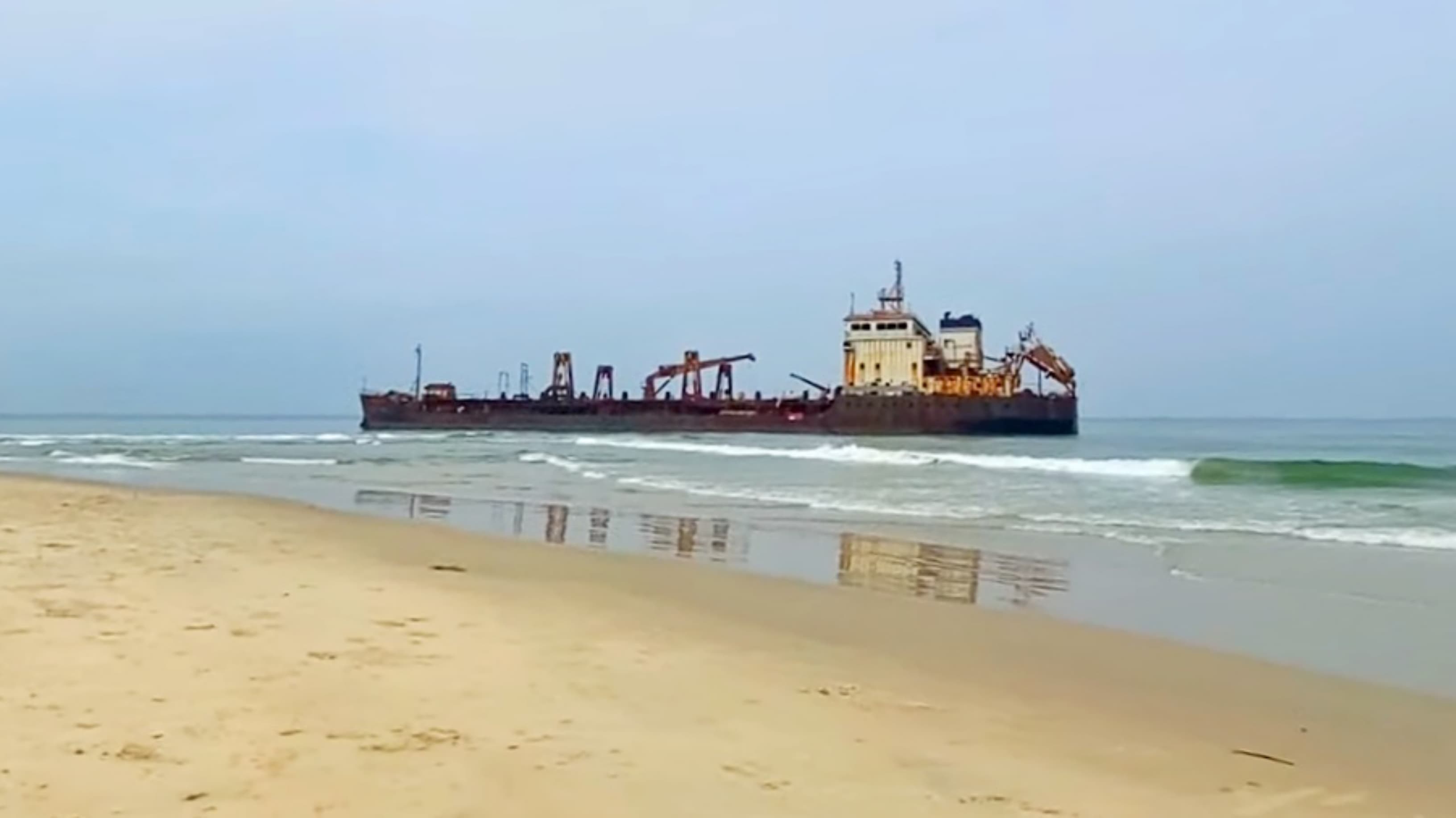 Ship near the shore of Surathkal Beach