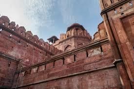 View of Agra Fort's red sandstone walls