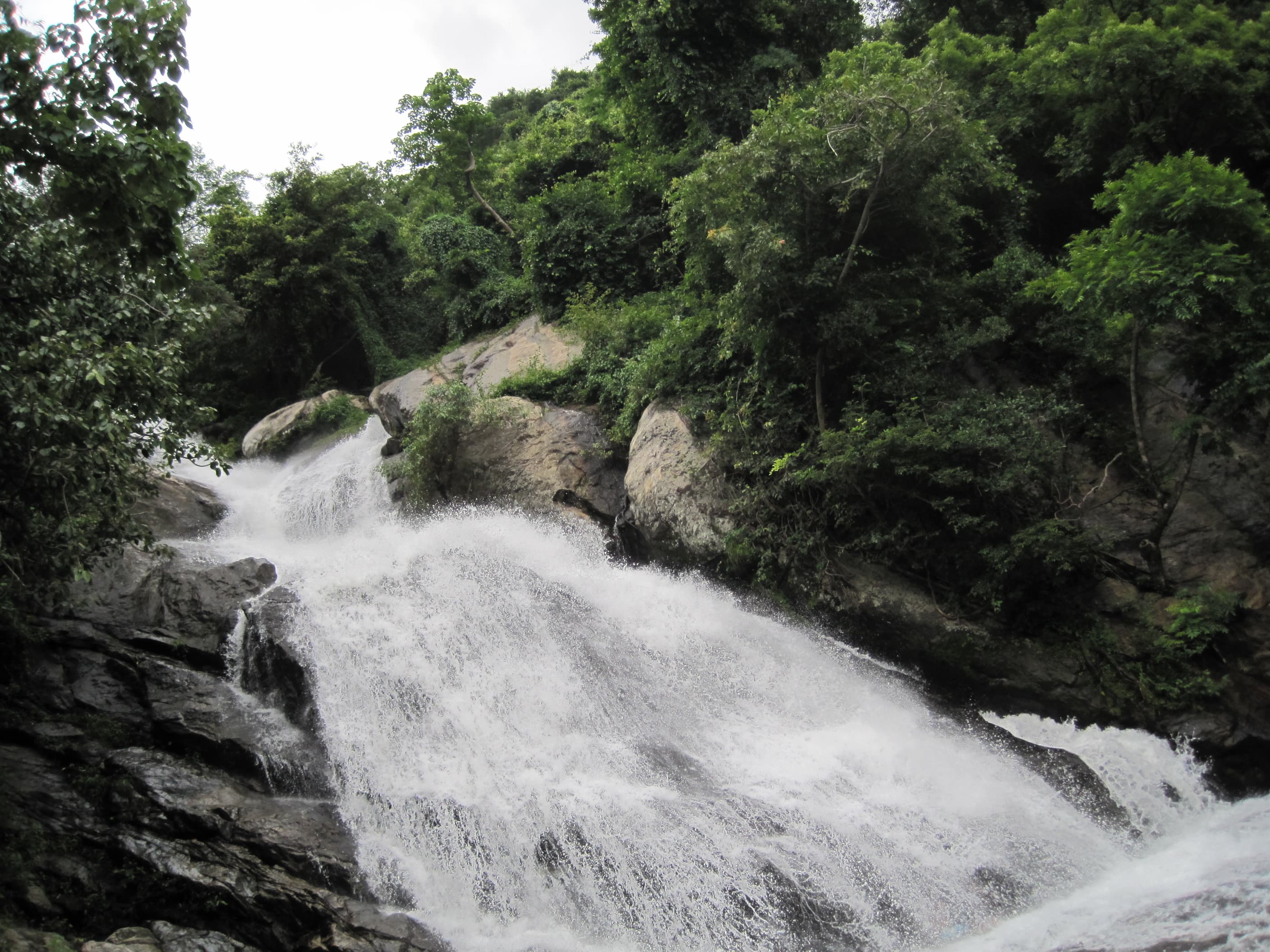 Rushing water through rocky terrain in Monkey Falls