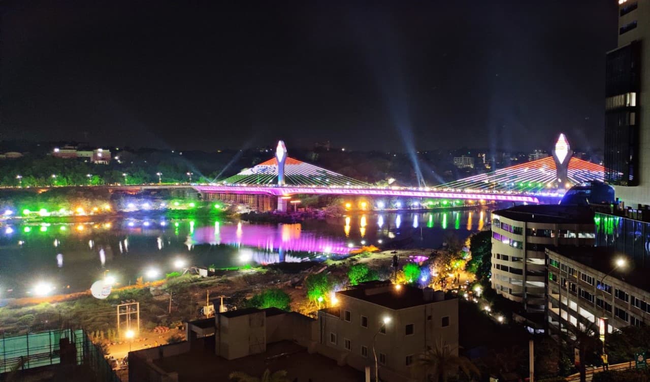 durgam cheruvu bridge at night