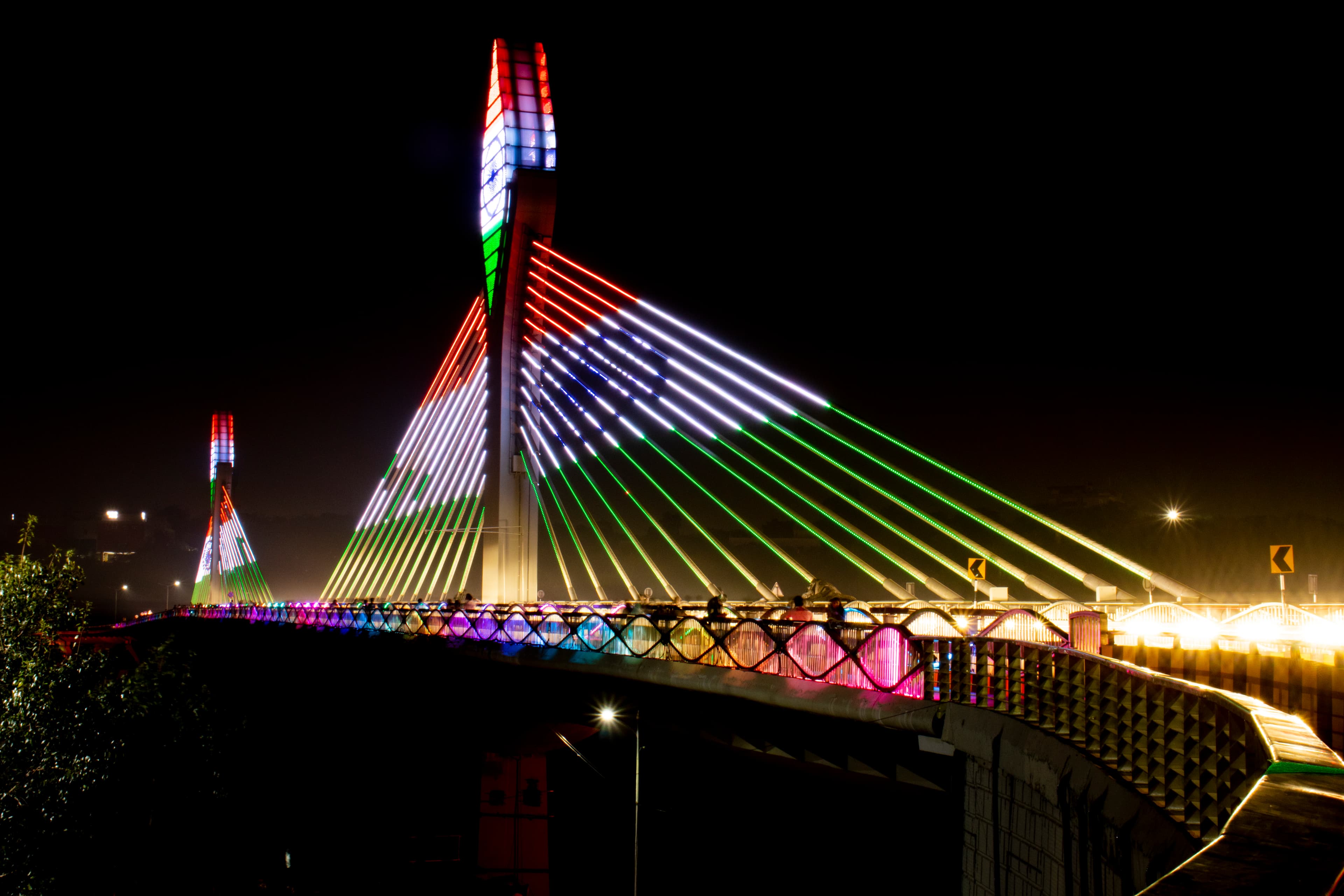 durgam cheruvu bridge with Indian Flag