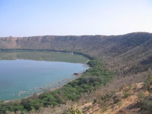 Half view of Lonar Crater Lake