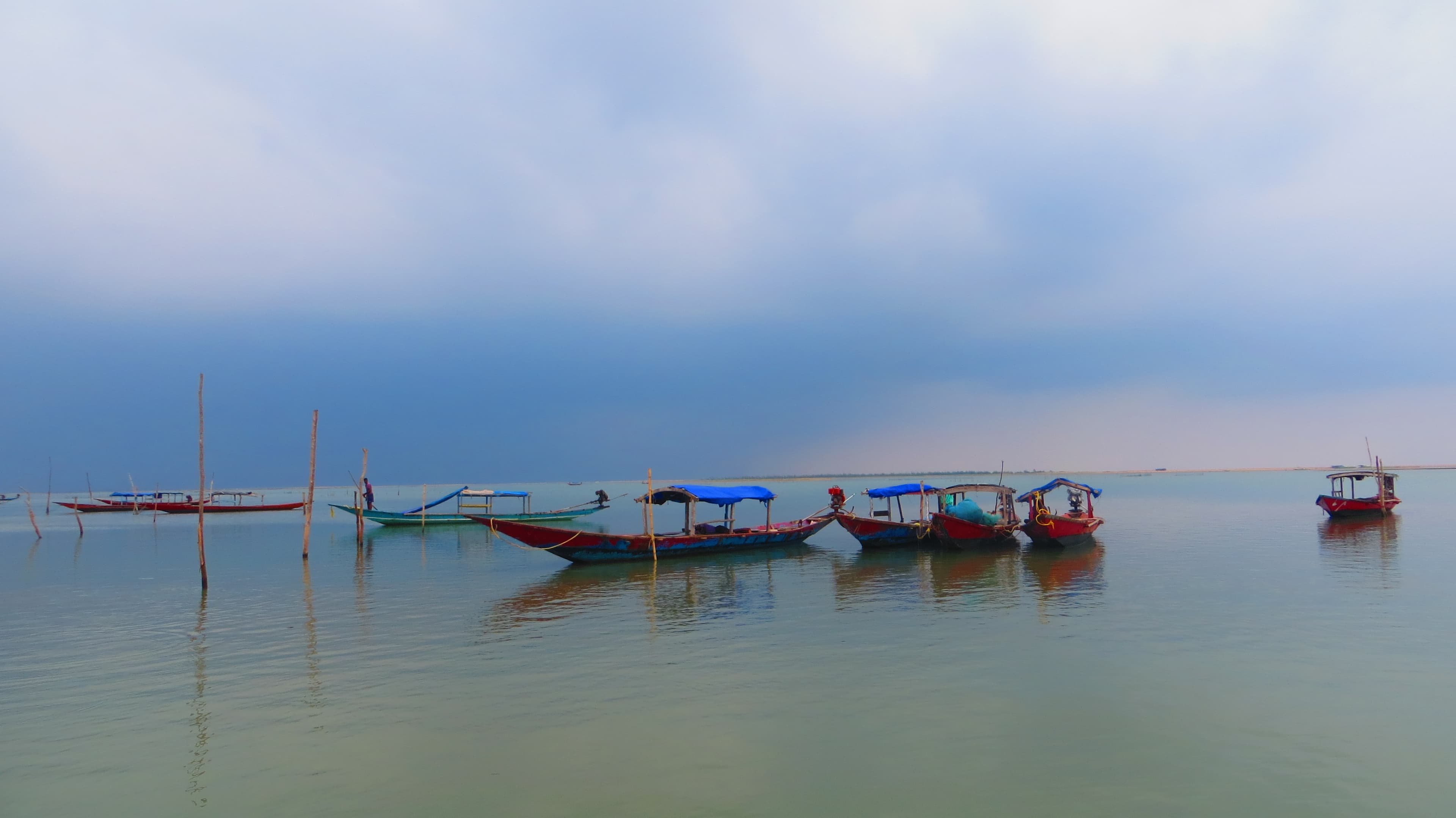 Boats in Chilika Lake