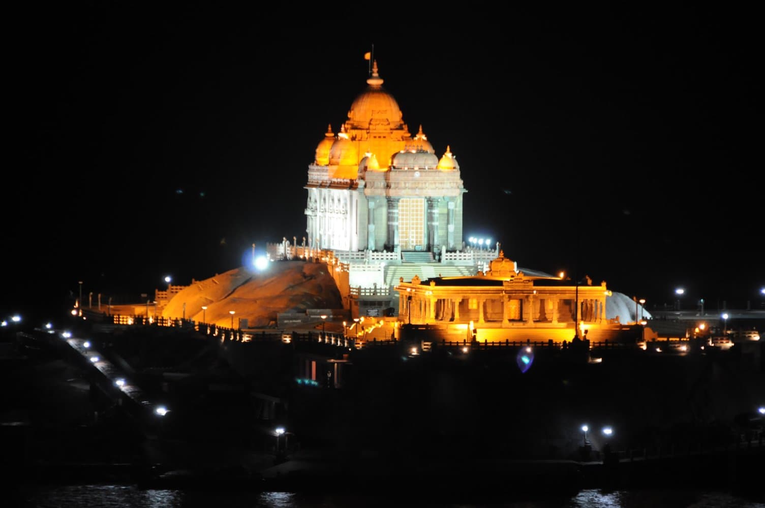 Night view of Vivekananda Rock Memorial 