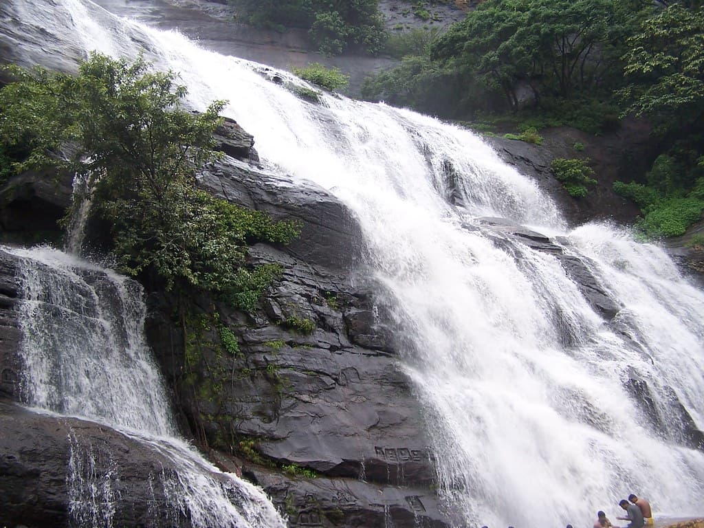 Side view of Courtallam Falls