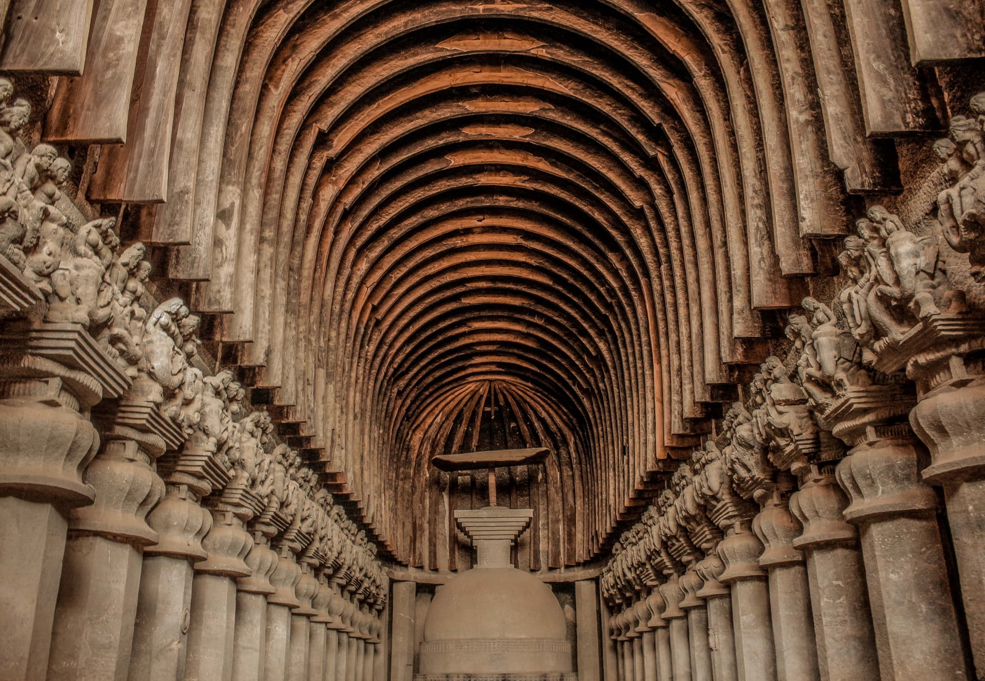 Karla Caves intricate rock-cut sculptures