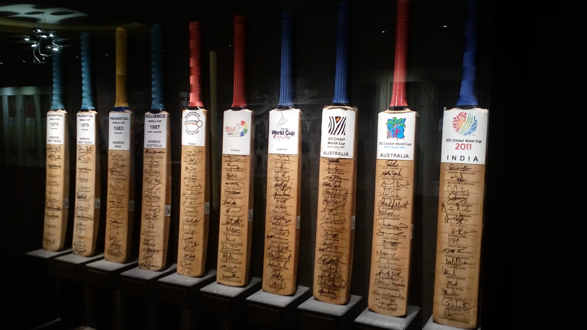 World Cup bats signed by winning teams