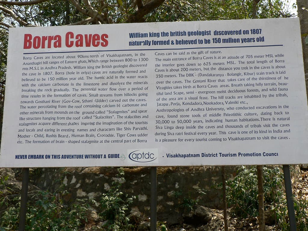 Description board in Borra caves