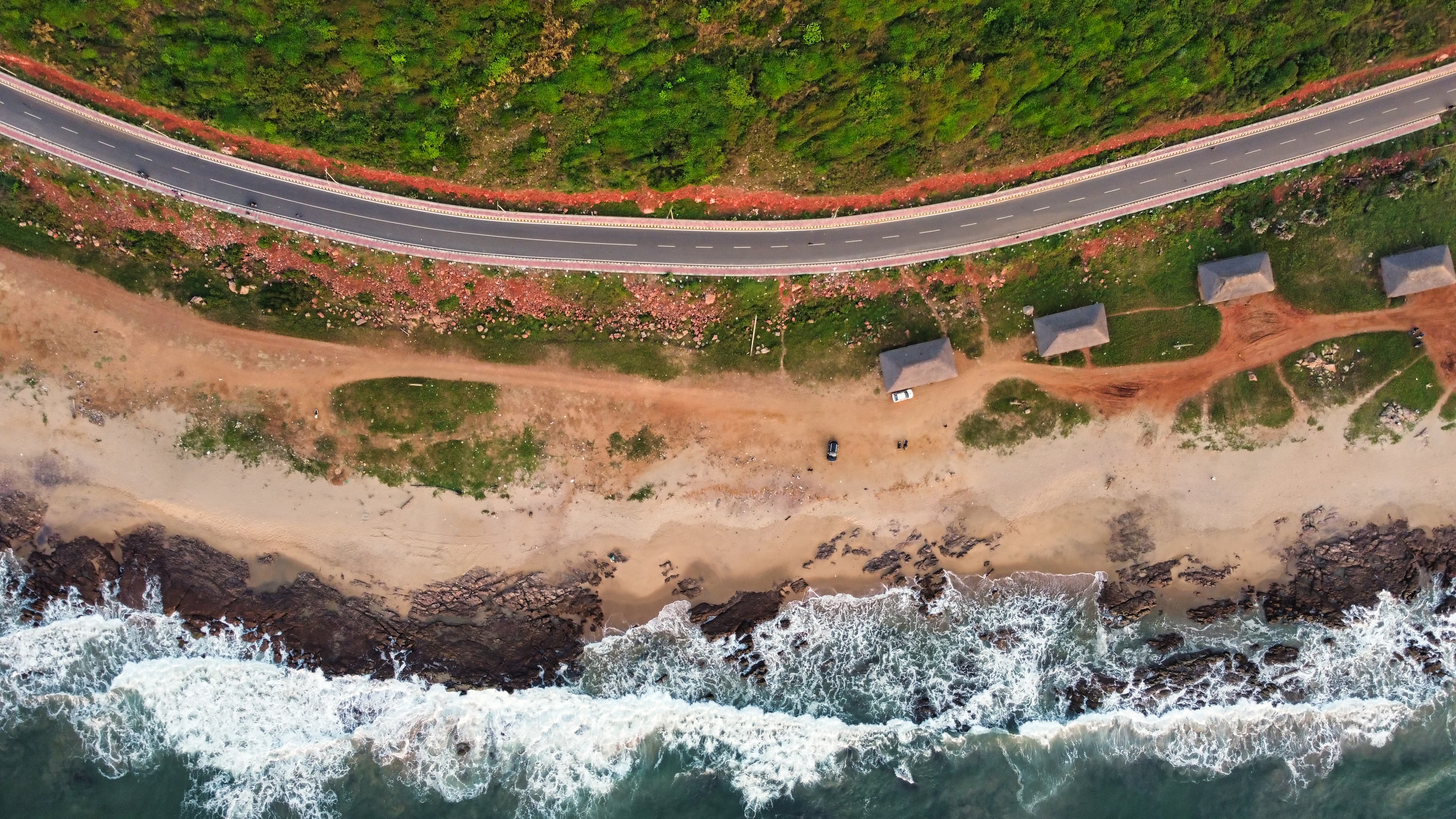 Road and beach aerial view of Rushikonda Beach