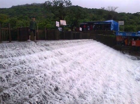 View of overflowing Bushi Dam