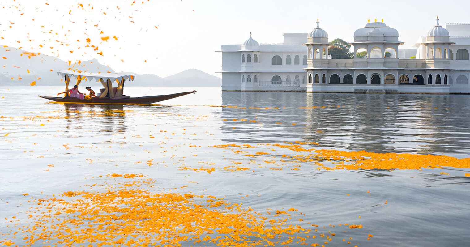 A couple enjoying their boat ride in Udaipur