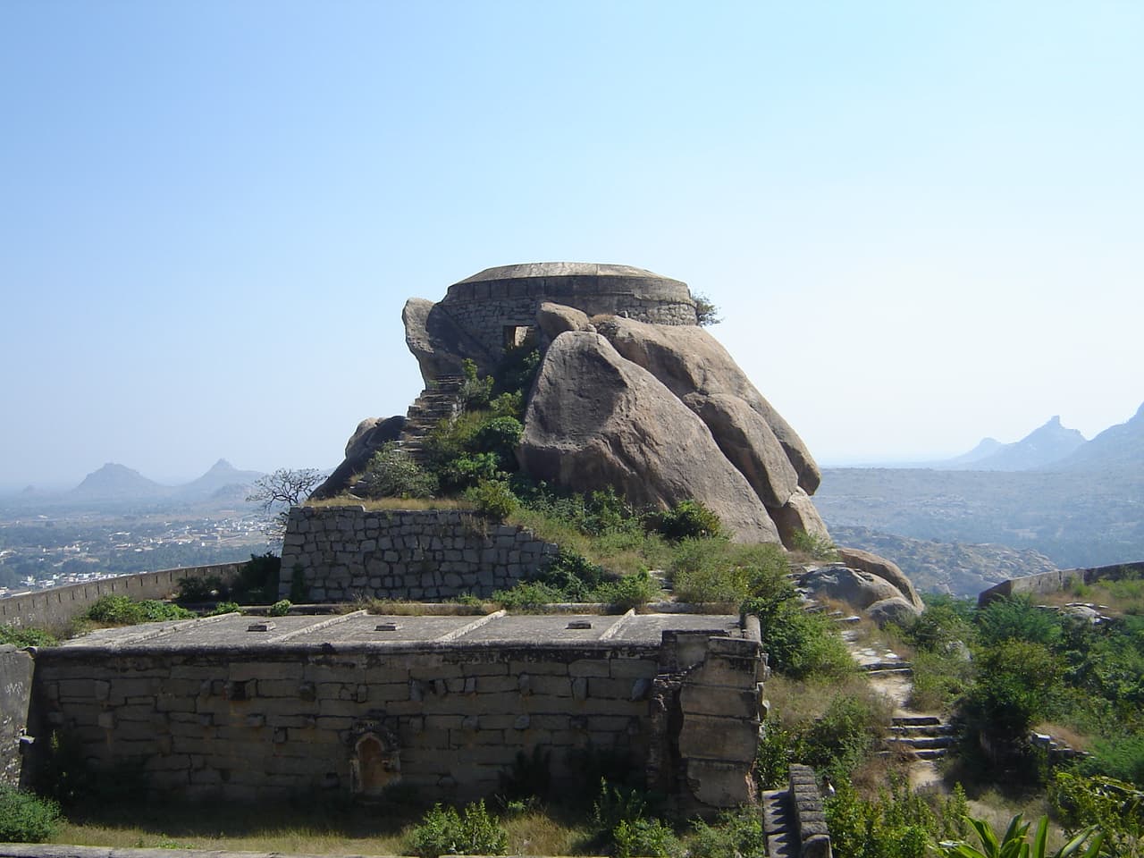 Ruins of Madhugiri Fort with clear skies