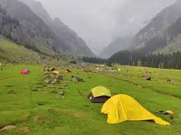 Campsite view at dawn on the Tarsar Marsar Trek