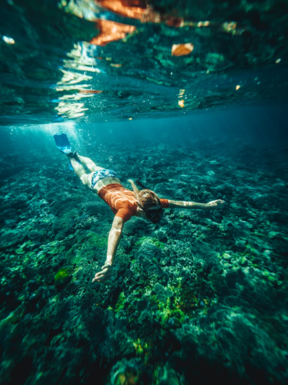 Colorful coral reefs beneath the waters of Grande Island