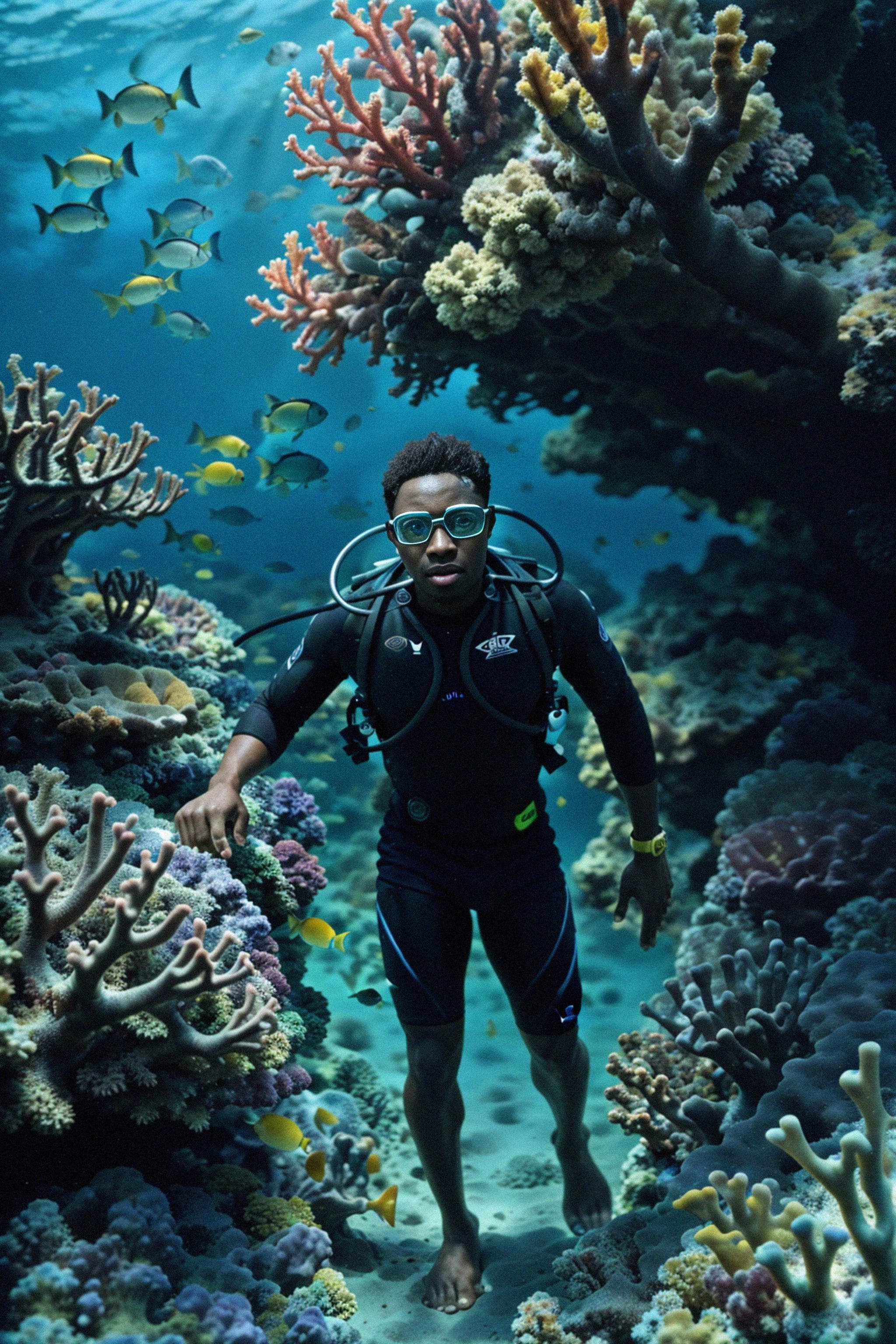 A scuba diver exploring the vibrant coral reefs at Malvan