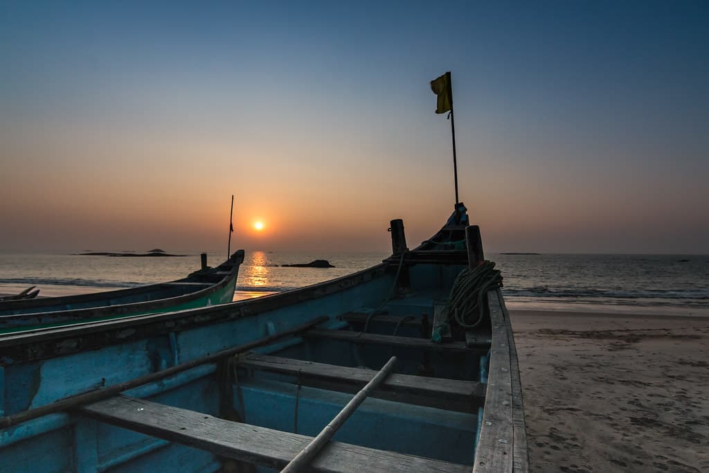 Boat on the shoreline of the beach in Mangalore