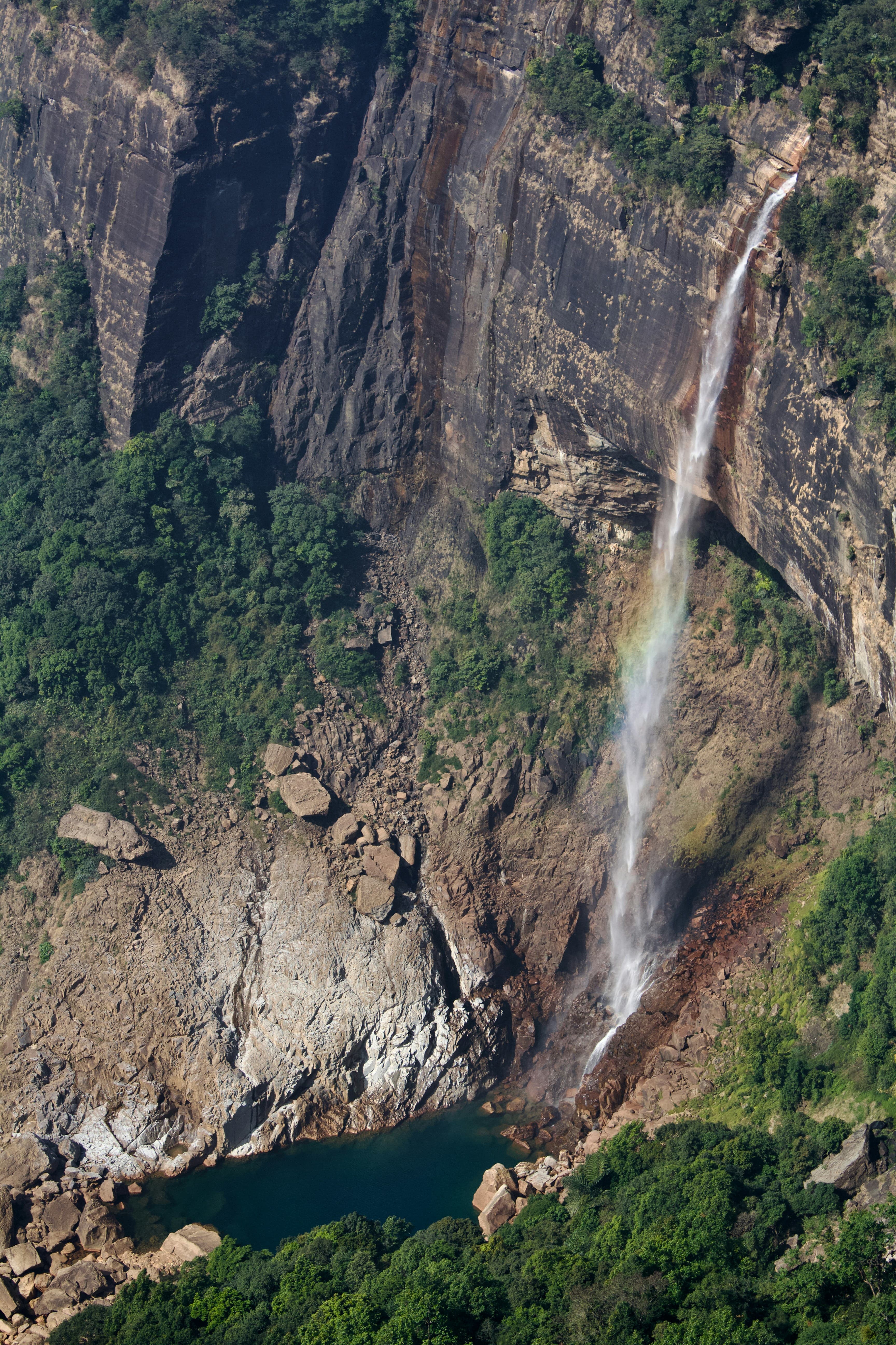 A rainbow in NohKaLikai Waterfalls