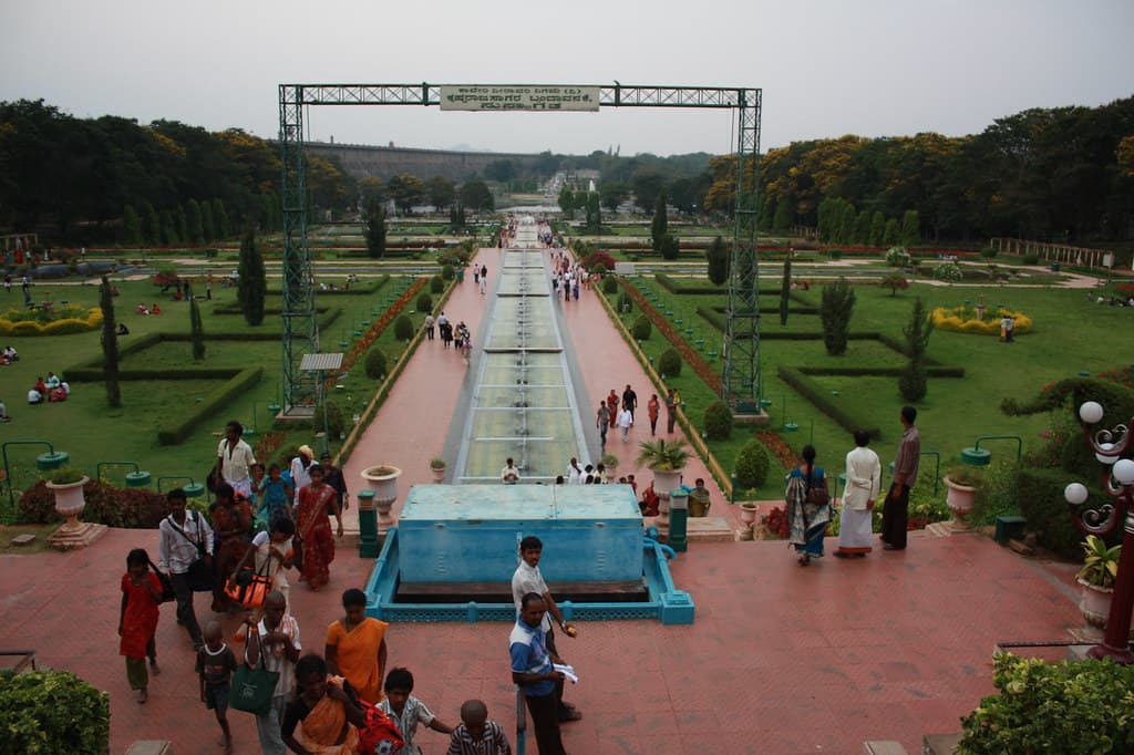 Visitors enjoying the beauty of Brindavan Gardens
