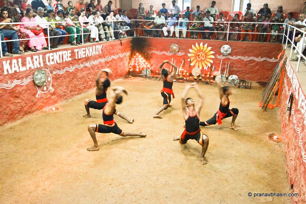 Focused Kalari fighter practicing footwork drills