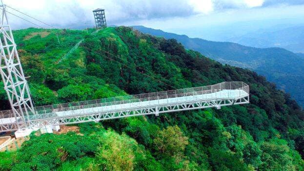 Unique Vagamon Glass Bridge over greenery.
