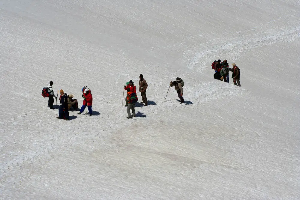 Adventurers hiking on the Sar Pass Trek path